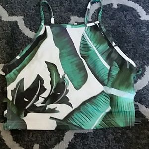 Palm leaf print cami, ladder strap side